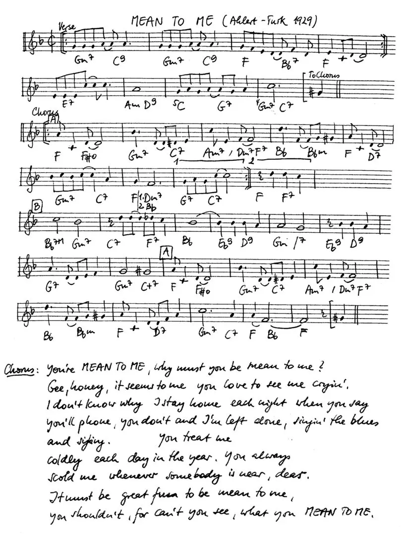 mean to me free jazz leadsheet - Courtesy of the Jungle Jazz Band